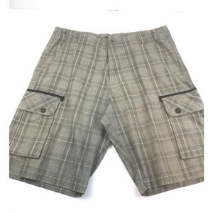 Irreverent Men's Brown Plaid Bermuda Shorts Size 36 6-Pocket Button Flaps